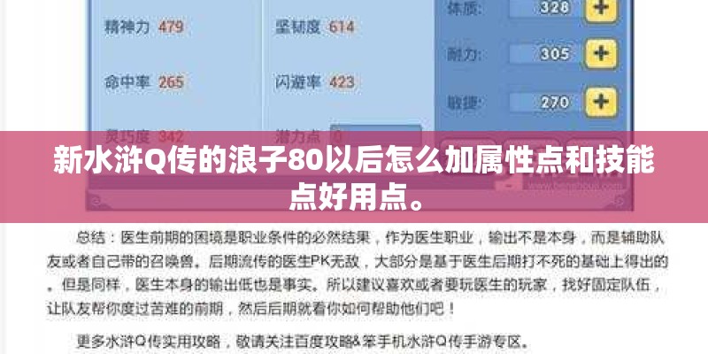 新水浒Q传的浪子80以后怎么加属性点和技能点好用点。